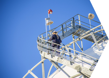 Employee walking up a staircase